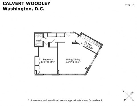 Floor plan for 1 bed, 1 bath, 800 sqft